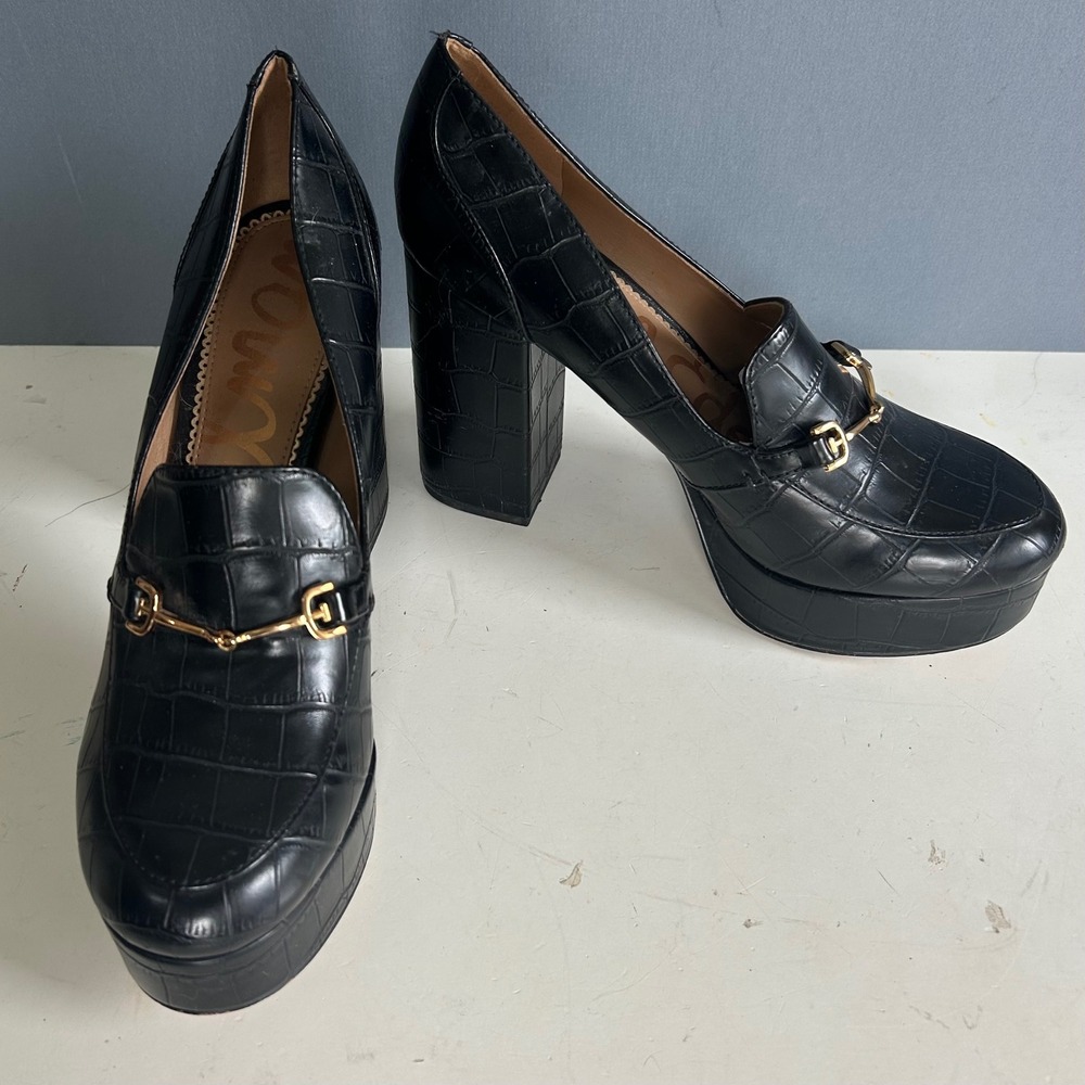 Y2K Sam Edelman Platform Heels Size 8.5 Loafer Horsebit Aretha Dark Academia